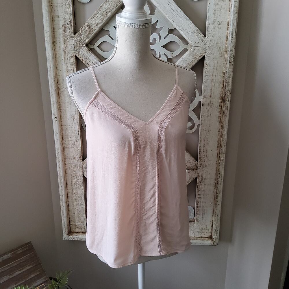 Treasure & Bond Women's Lace Inset Camisole Tank Top in Pink / Peach X-Small